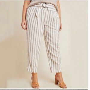 Plus Size (20W)Anthropologie Linen Belted Oasis Striped Pants